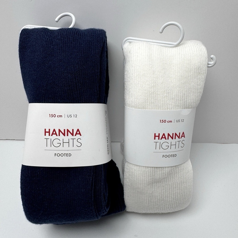 Hanna Andersson Footed Tights Size 150/ US 12 Cotton Nylon 2 Pair NEW